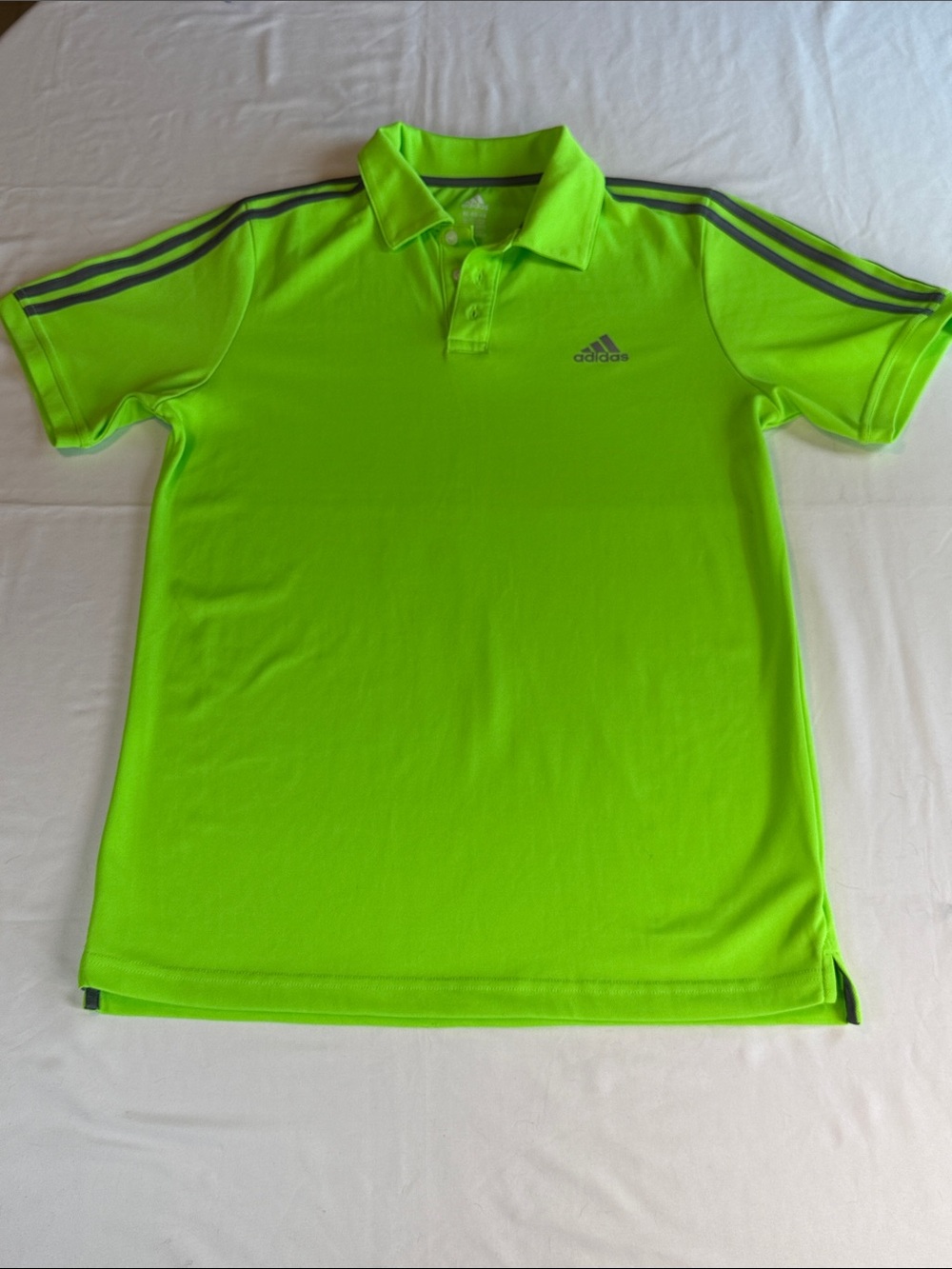 adidas Neon Lime Green Kids Polo with Contrast Stripes